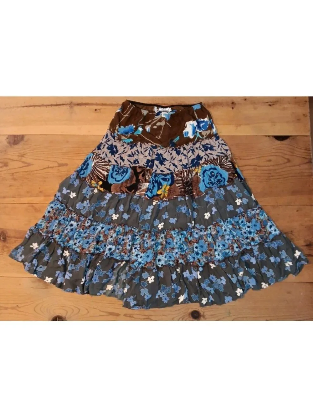Vtg Stonebridge Maxi Skirt Womens Petite PS SHEER Floral Ruffle Tiered Pull On